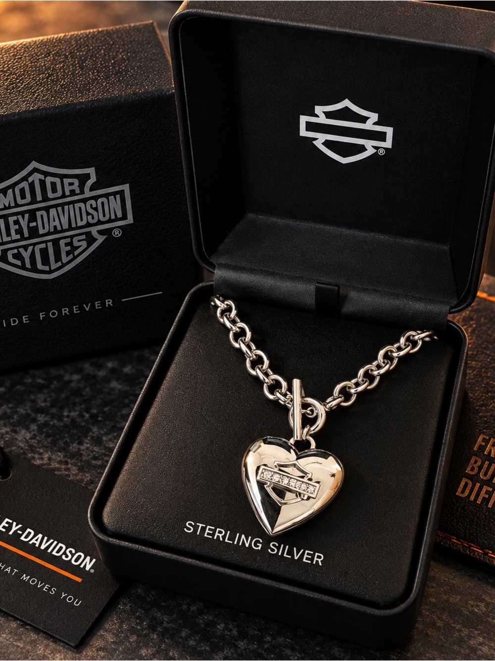 Harley-Davidson Silver Heart Toggle Necklace with Shield Logo